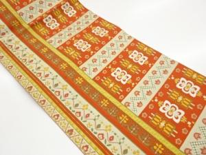 本場筑前博多縞に花模様織出し名古屋帯